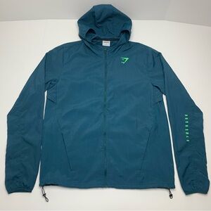 Gymshark Windbreaker Teal Lightweight Vented Hooded Jacket Men's Size Small